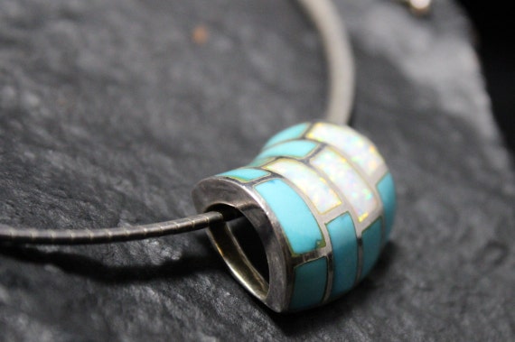 Sterling Silver Abstract Geometric Opal and Turqu… - image 5