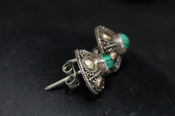 Sterling Silver and Gold Accent Vintage Balinese Malachite