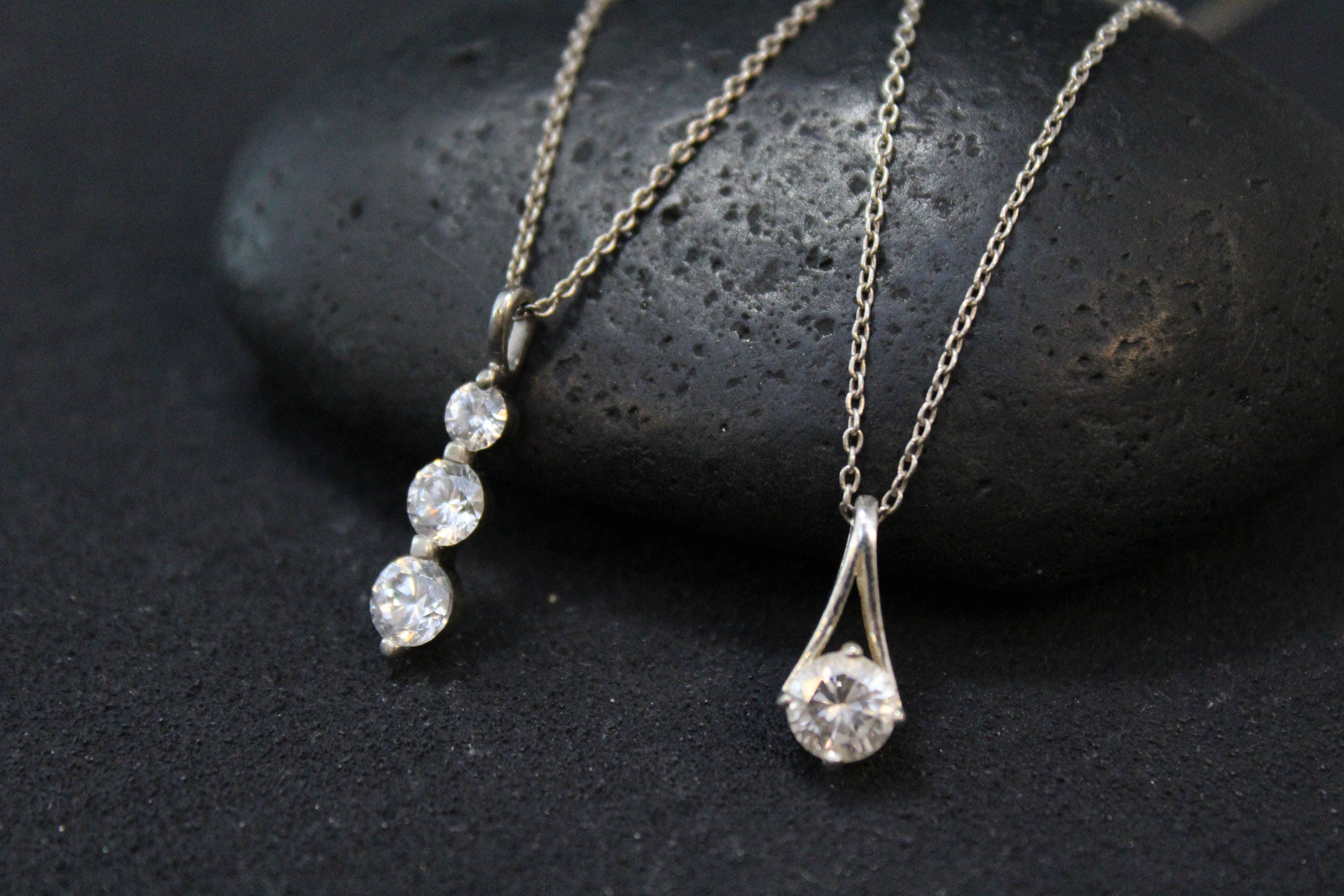 Set of Two Sterling Silver and CZ Traditional Necklaces, Lot of Two CZ