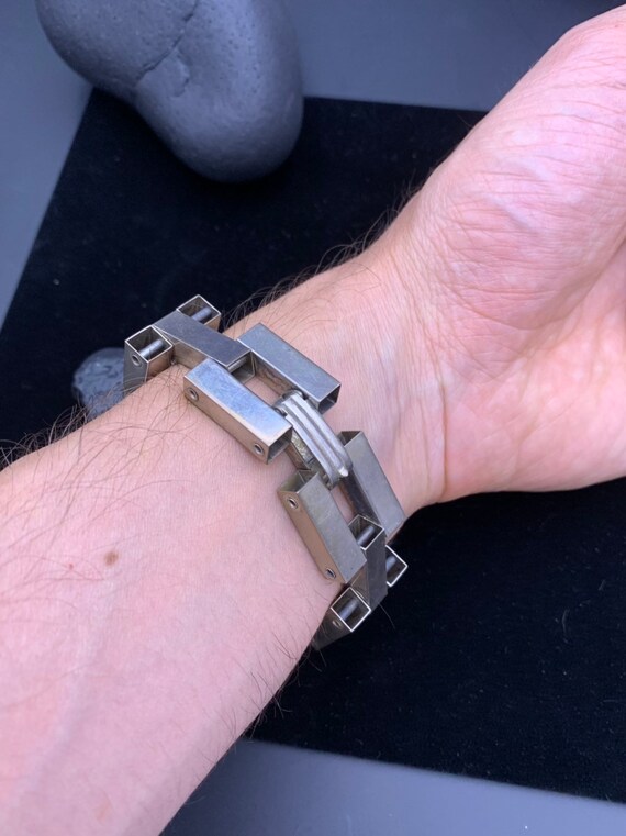 Well made sterling silver rectangular link bracel… - image 7