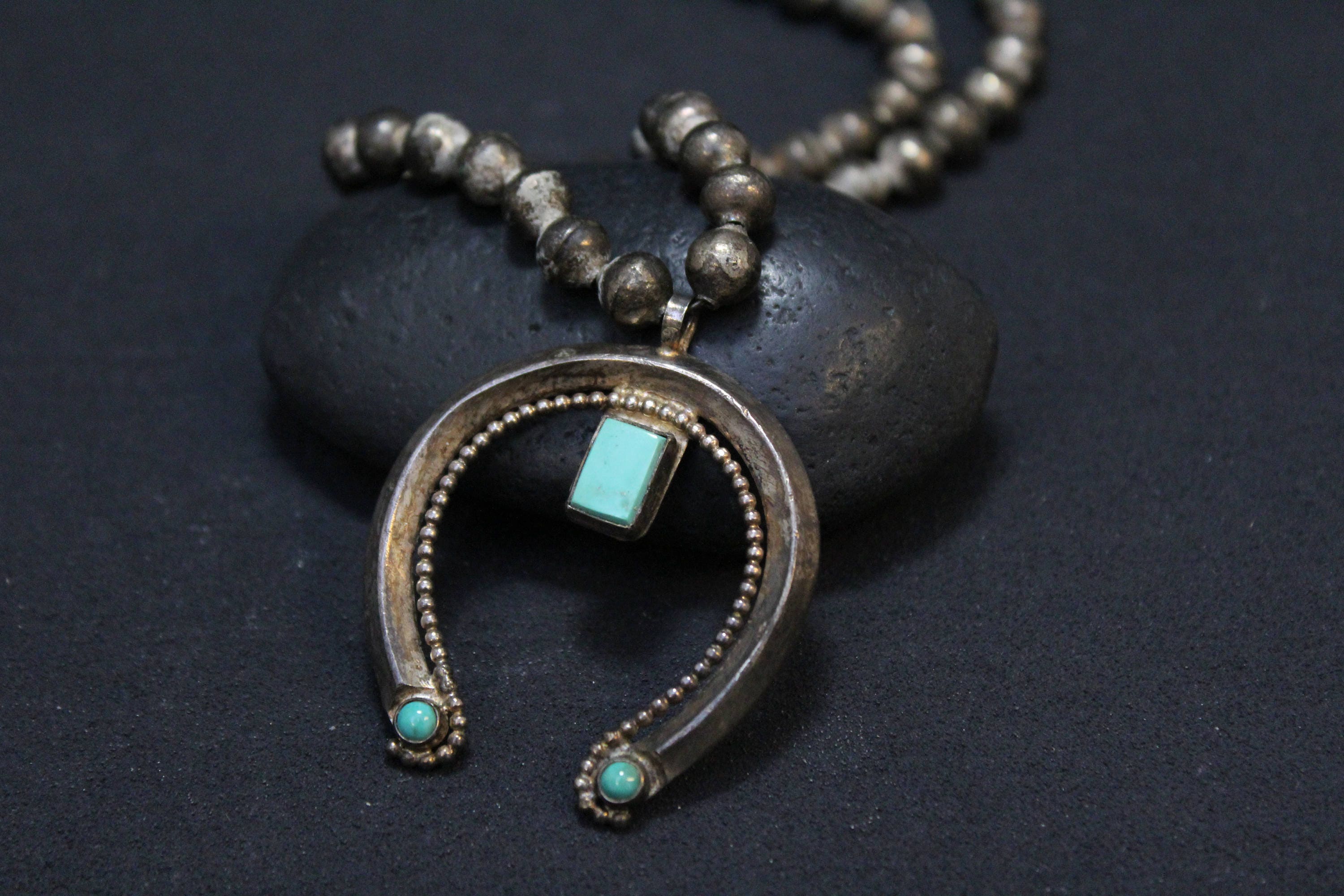 Old Pawn Turquoise Naja Necklace, Old Pawn Sterling Naja, Native