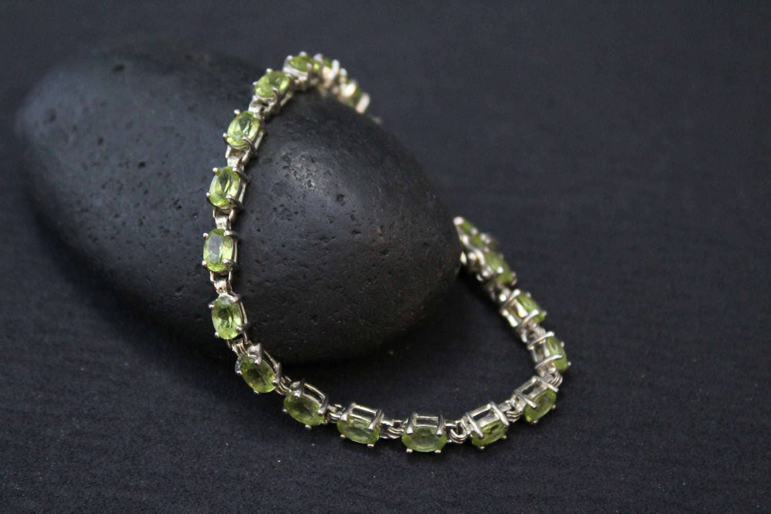 Sterling Silver Peridot Tennis Bracelet, Sterling Gemstone Tennis