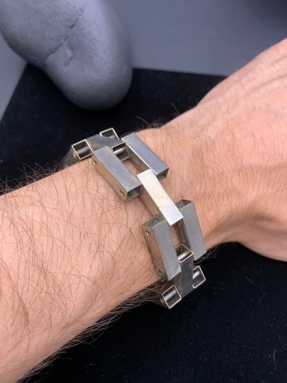 Well made sterling silver rectangular link bracel… - image 8