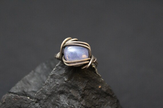 Sterling Silver Opal Doublet Wire Wrap Ring, Opal Ring, Sterling Opal Ring, Sterling Silver Wire Wrap Jewelry, Opal Jewelry