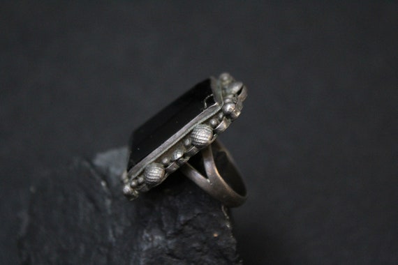 Adjustable Obsidian Ring in Sterling Silver Asian Vintage Style Jewelry Square Gemstone Ring Chinese Auspicious Ring Yun Boutique