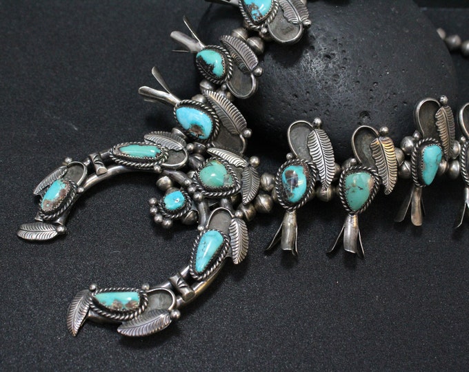 Sterling Silver Turquoise Squash Blossom,  Squash Blossom, Turquoise Necklace, Indian Jewelry