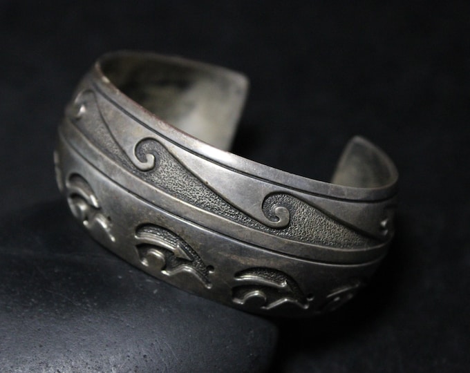 Sterling Silver Southwest Bear Cuff Bracelet By Kirby Nez, Sterling Southwest Jewelry, Sterling Bear Jewelry, Kirby Nez Jewelry