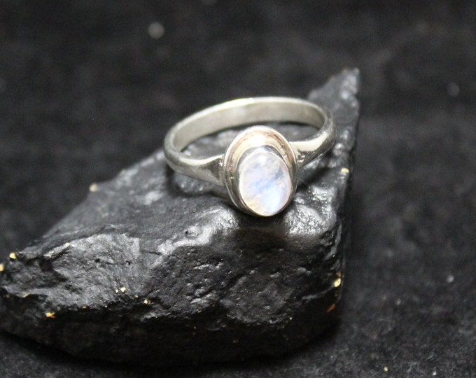 Sterling Silver Moonstone Ring, Simple Silver Boho Moonstone Ring, Sterling Moonstone Ring
