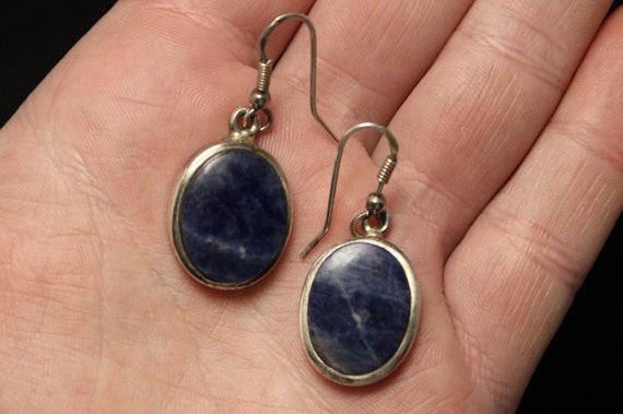 Sterling Silver Mid Century Oval Sodalite Earring… - image 5