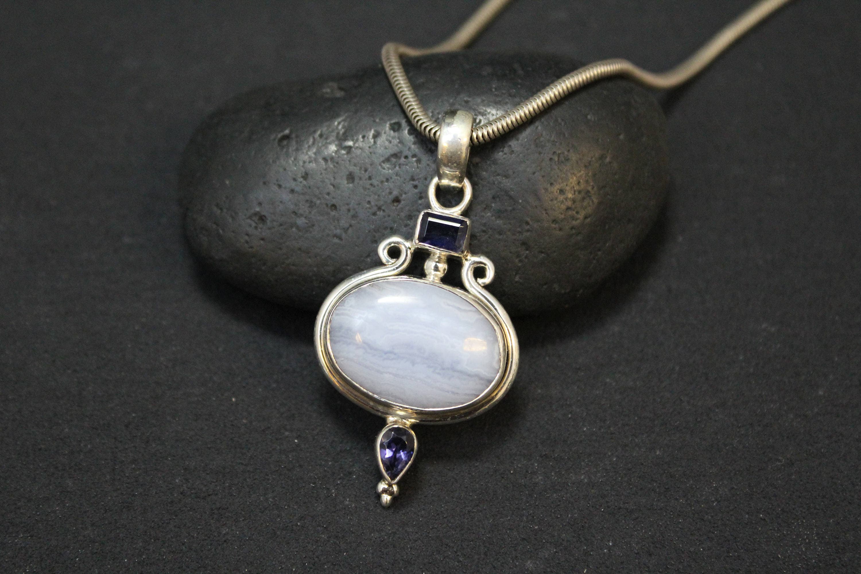 Sterling Silver Lace Agate Multigem Necklace, Agate Jewelry, Large ...