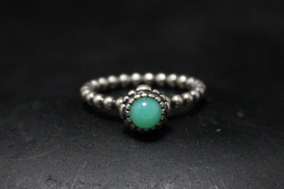 Sterling Silver Dainty Granulated Chrysoprase Rin… - image 2