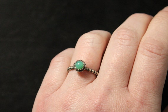 Sterling Silver Dainty Granulated Chrysoprase Rin… - image 8