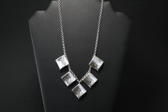 Sterling Silver Modernist Square Dangle Necklace,… - image 1