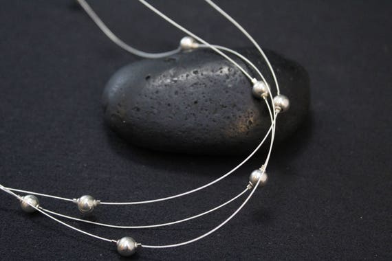 Sterling Silver Floating Beaded Necklace, Floatin… - image 2