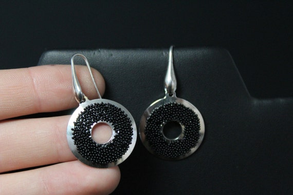 Unique Beaded Sterling Earrings, Italian Sterling… - image 2