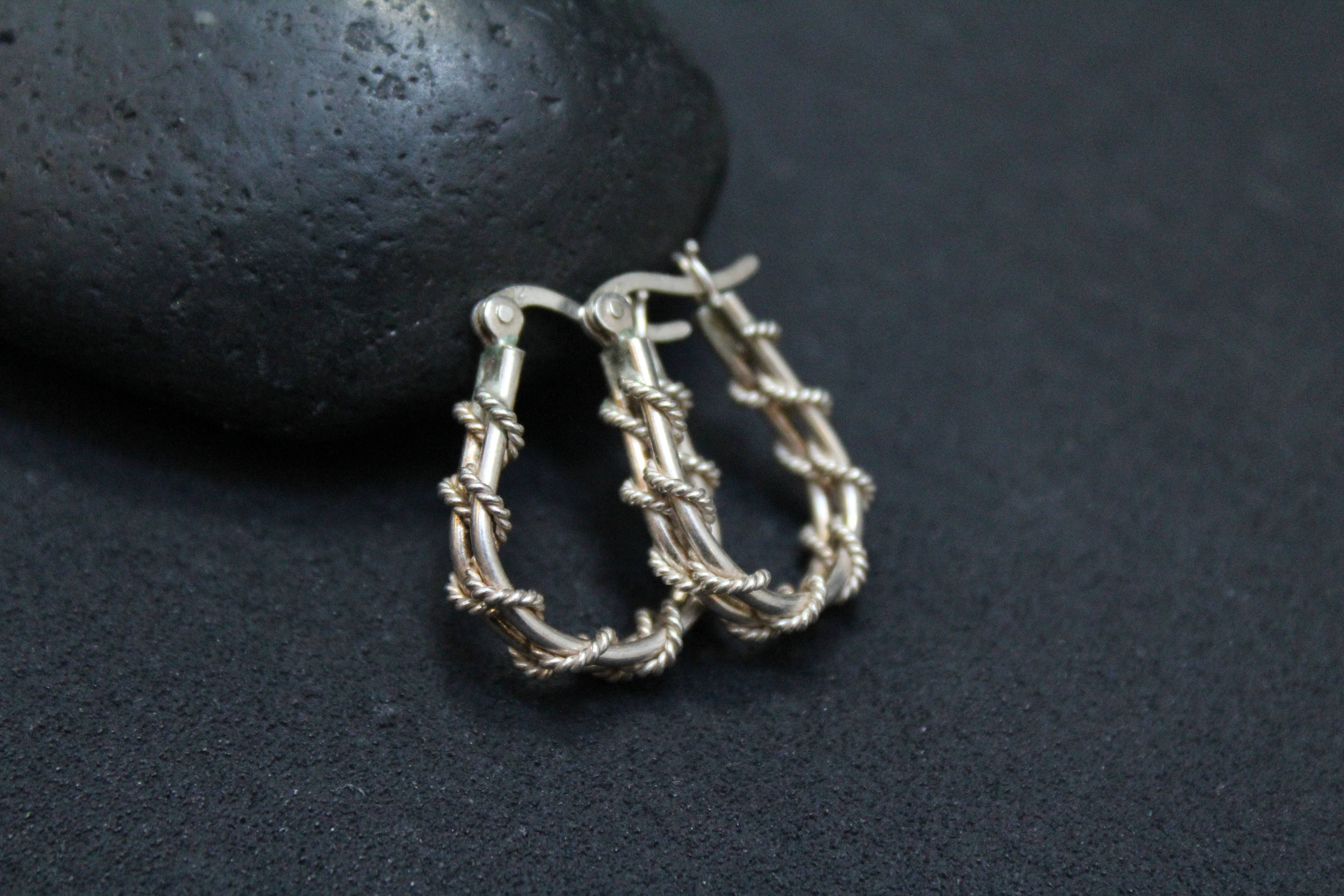 Sterling Silver Rope Hoop Earrings, Sterling Rope Earrings, Rope
