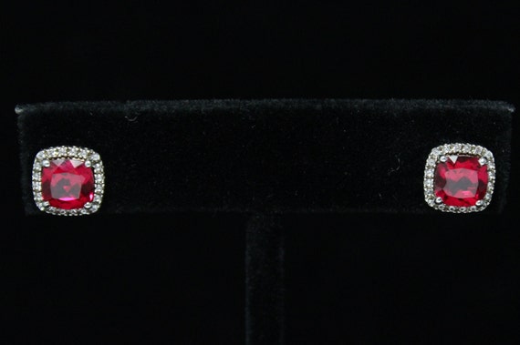 Sterling Silver Lab Created Ruby and CZ Halo Stud… - image 8