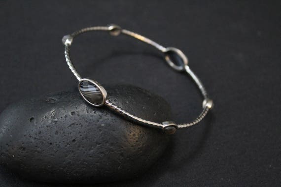 Sterling Silver and Agate Gemstone Bangle Bracele… - image 3