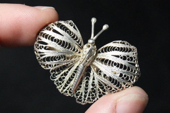 Vintage Filigree Sterling Silver Filigree Moth Bu… - image 6