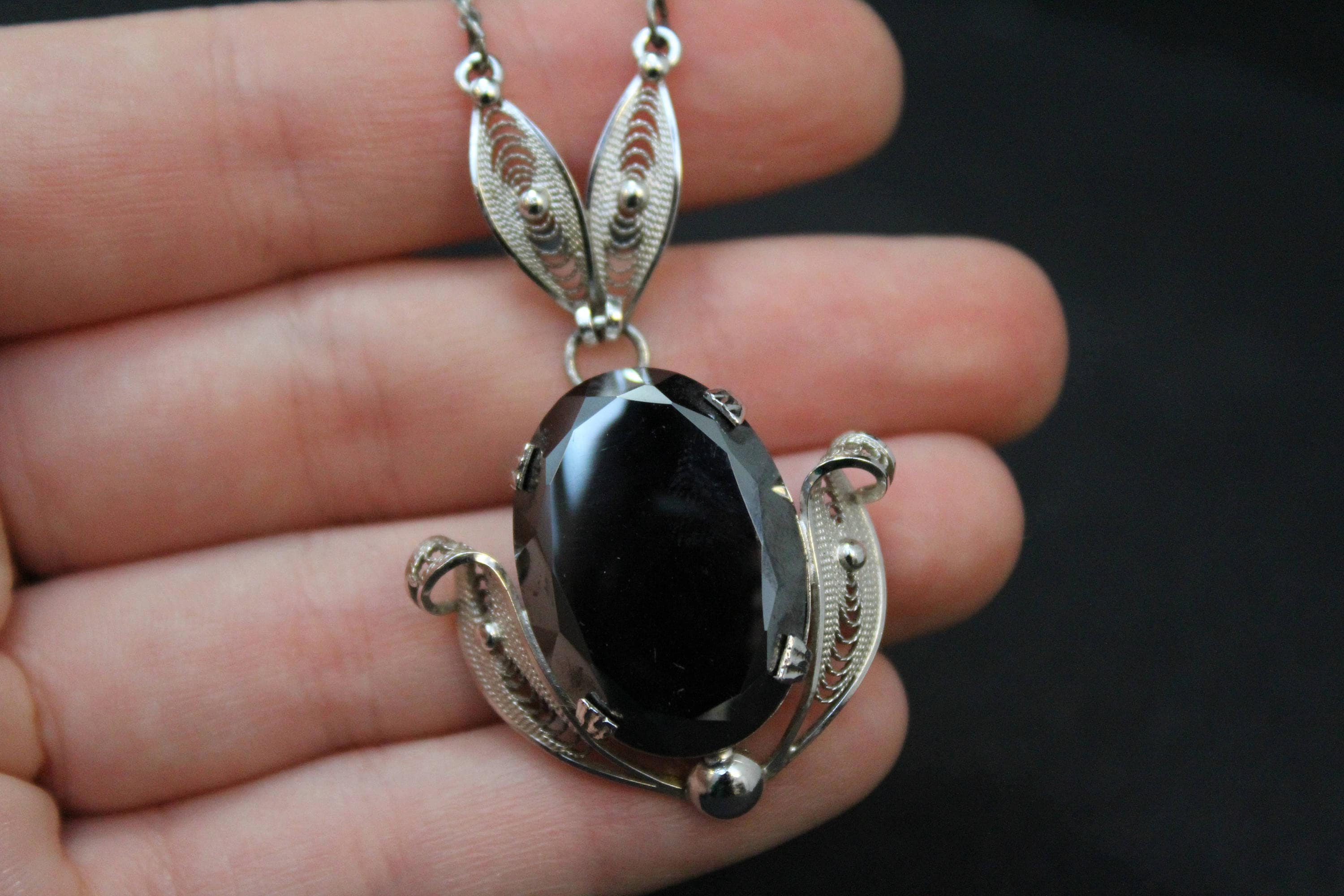 Reserved for Gaby Sterling Silver Sorrento Hematite Necklace, Sterling