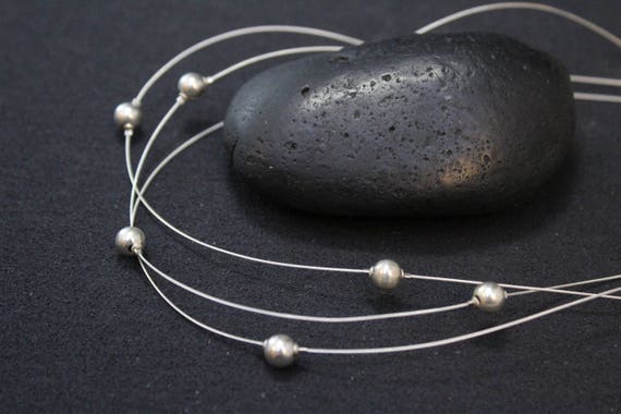 Sterling Silver Floating Beaded Necklace, Floatin… - image 4