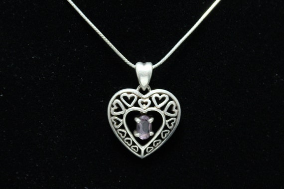 Sterling Silver Amethyst Oval Open Heart Necklace… - image 7