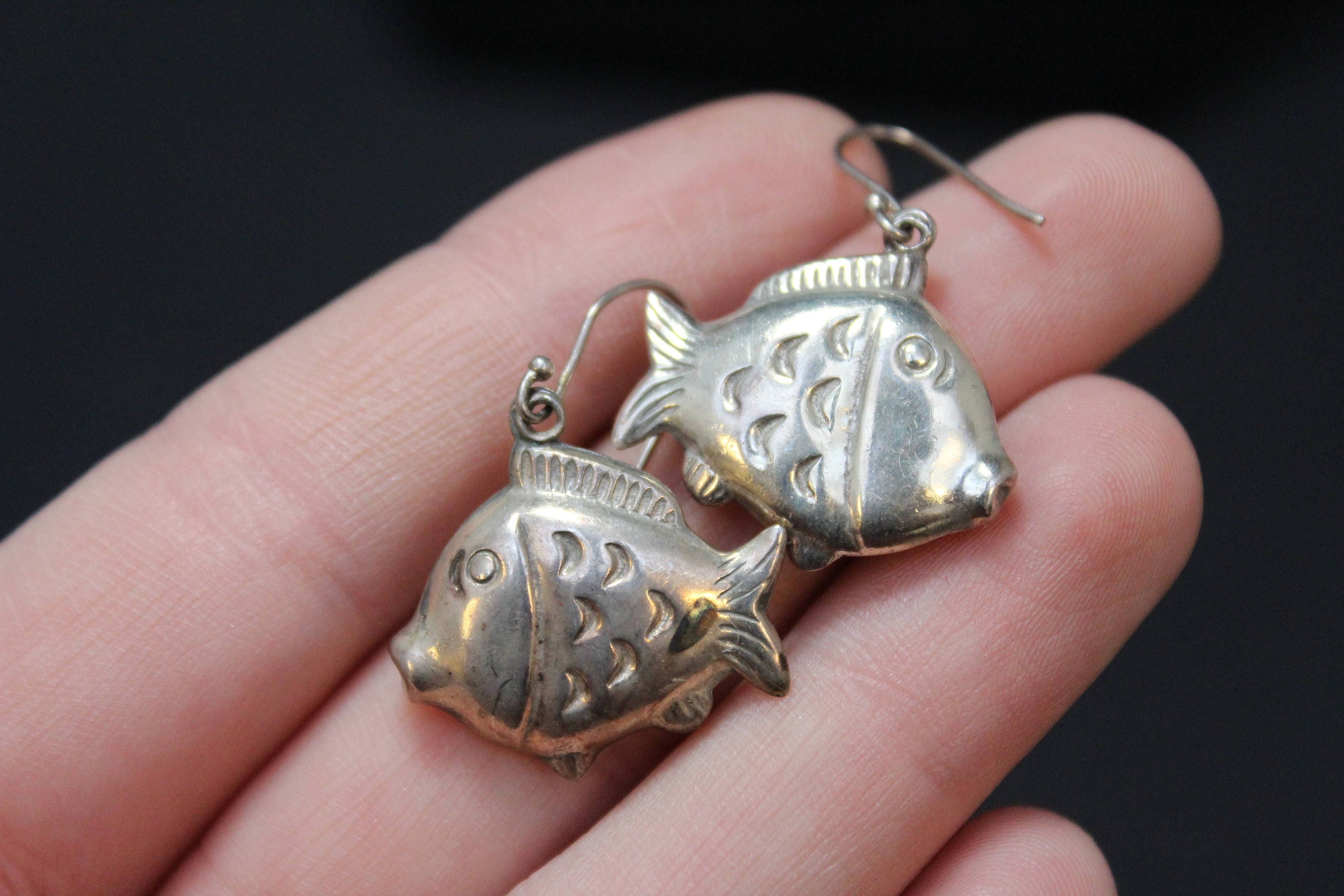 Sterling Silver Fish Dangle Earrings, Sterling Fish Earrings, Animal