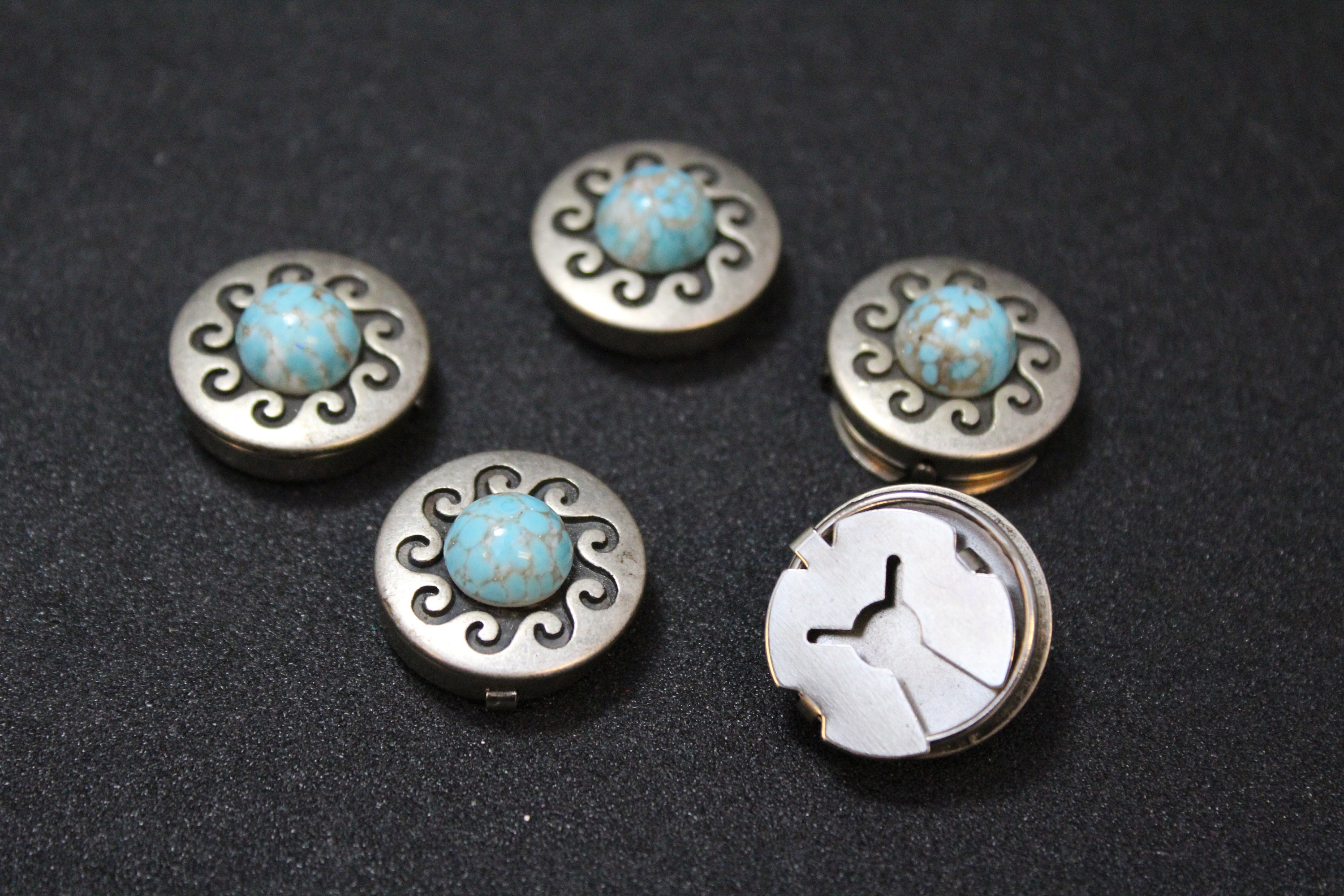 Sterling Silver Southwestern Concho Flower Button Covers Set of 5