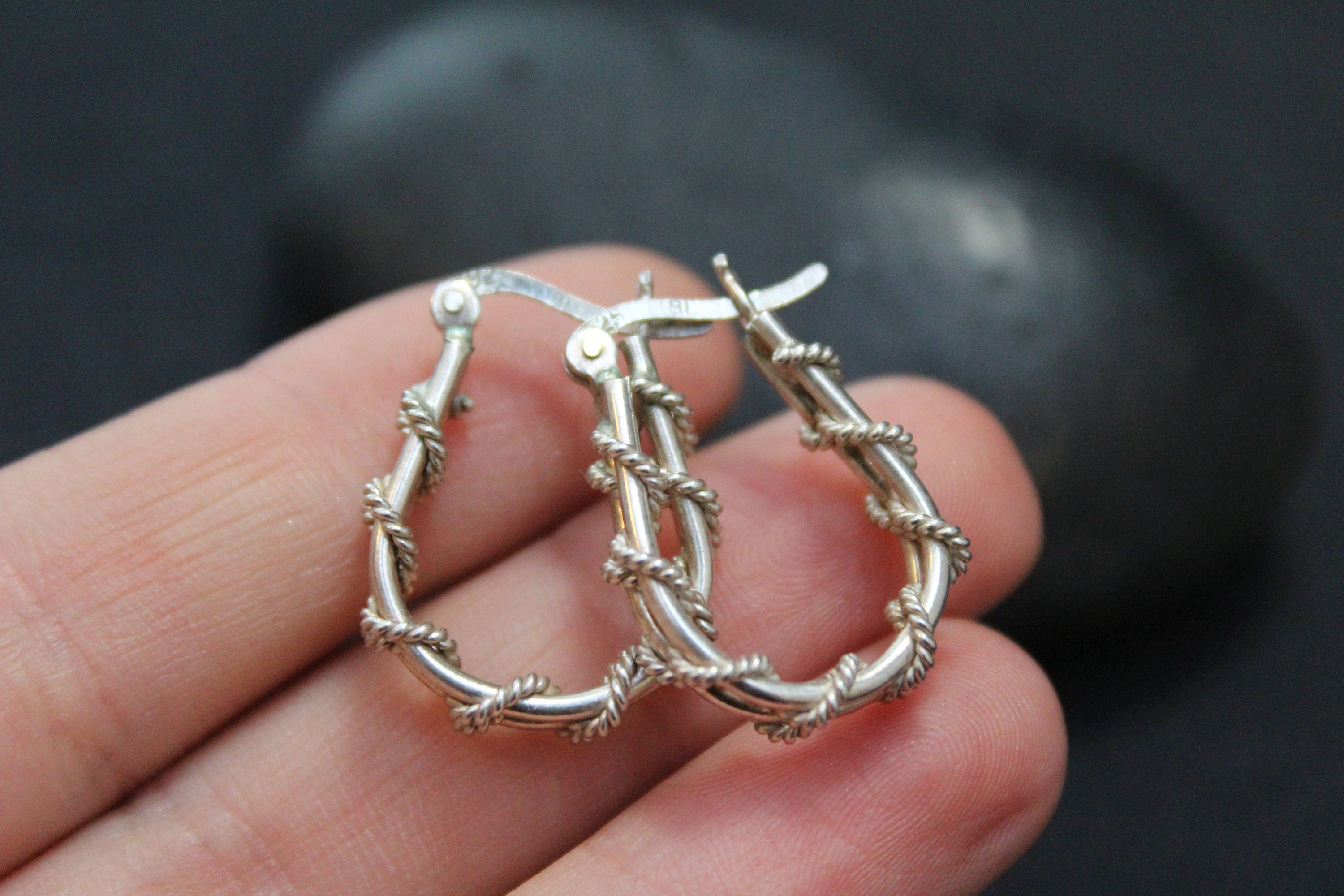 Sterling Silver Rope Hoop Earrings, Sterling Rope Earrings, Rope