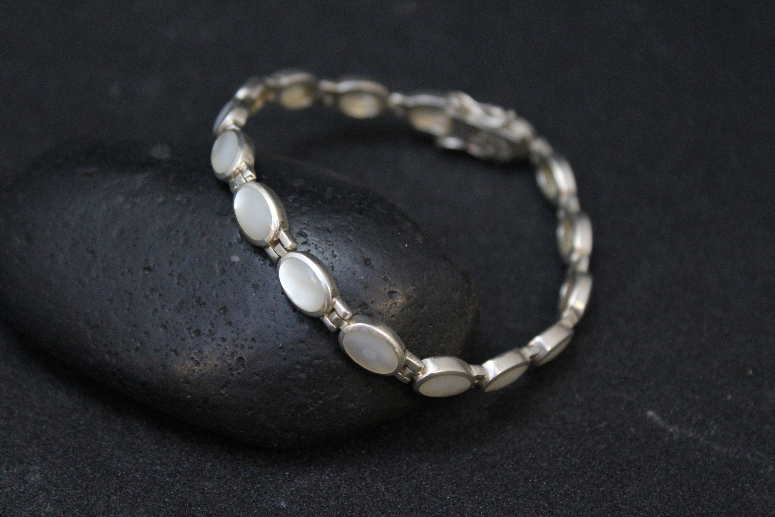 Sterling Silver Mother of Pearl Link Bracelet, Sterling Silver Shell ...