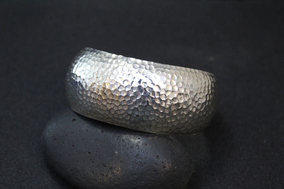 Sterling Silver Hammered Cuff Bracelet, Hammered … - image 2