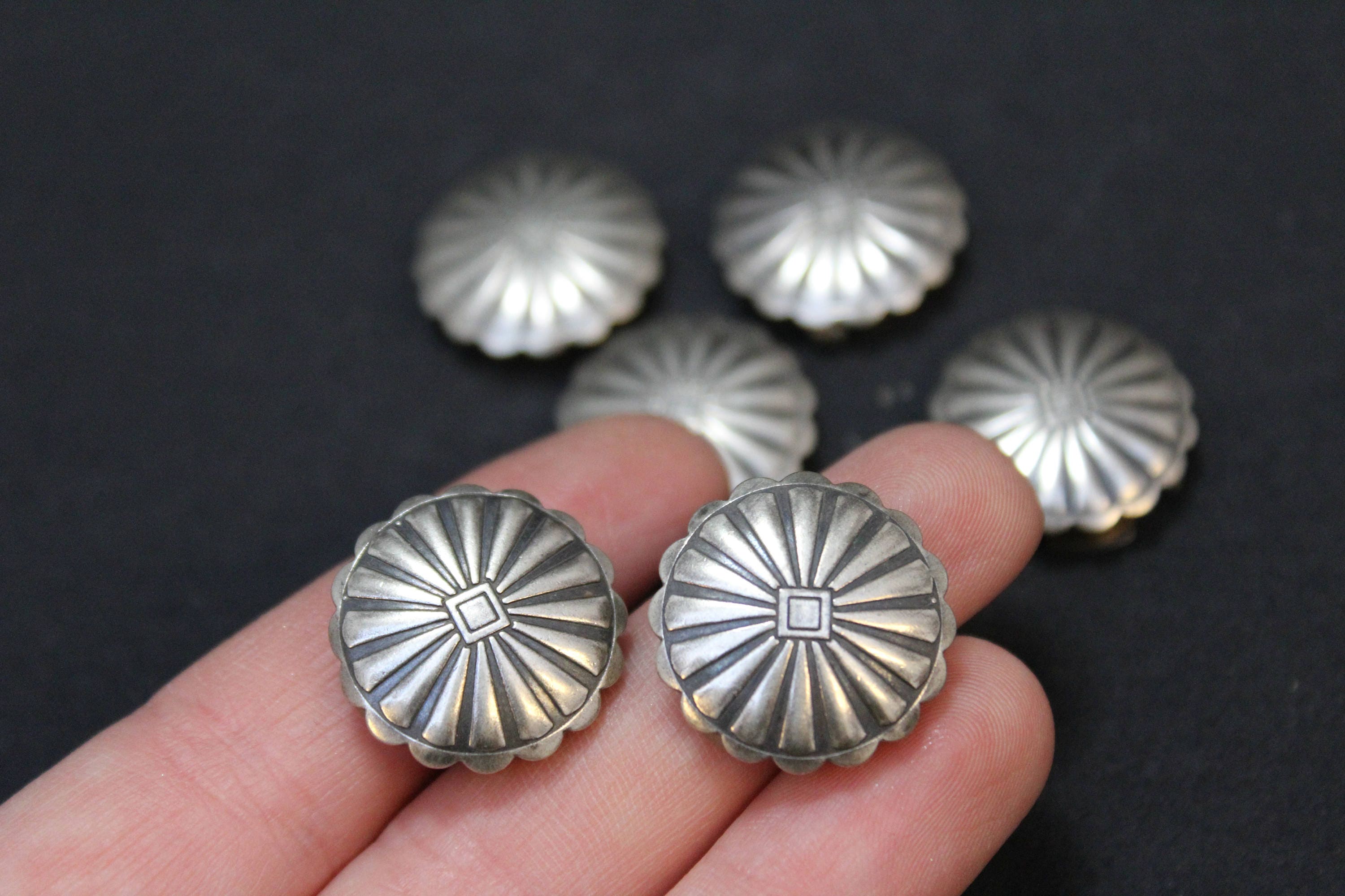Set of 6 Sterling Silver Native American Concho Button Covers, Navajo