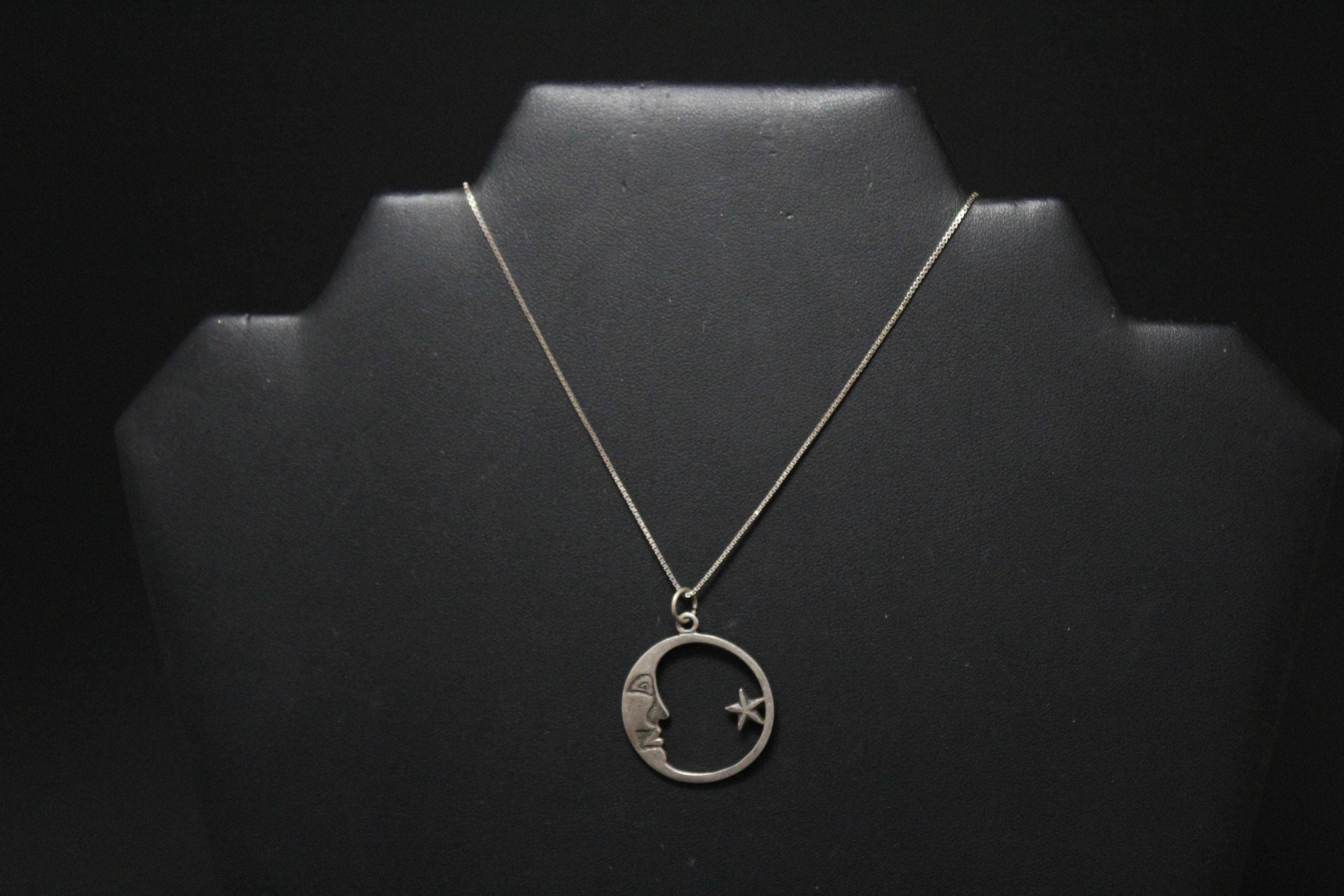 Sterling Silver Man in the Moon Necklace, Sterling Moon Pendant, Sterling Moon Necklace, Moon
