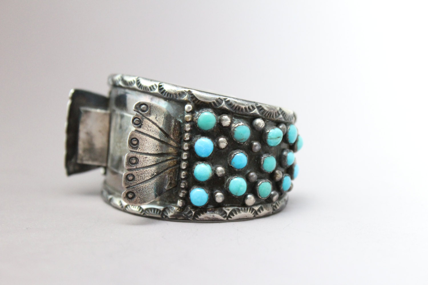 Old Pawn Sterling Silver ZUNI Petit Point Native American Watch Band ...