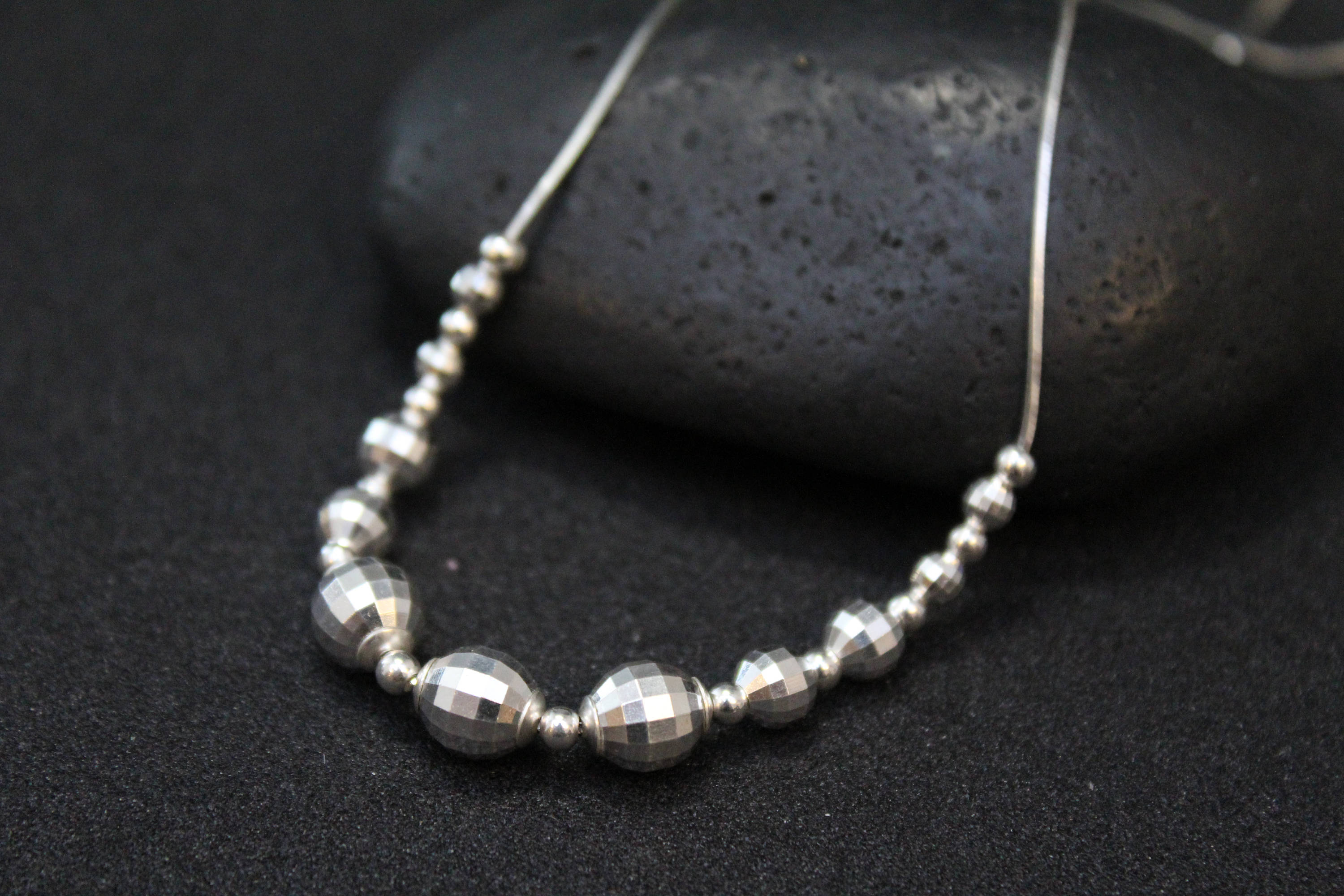 Sterling Silver Disco Ball Beaded Necklace, Sterling Silver Disco