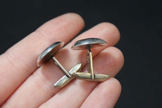 Sterling Silver Abalone Cuff Links, Round Sterlin… - image 5