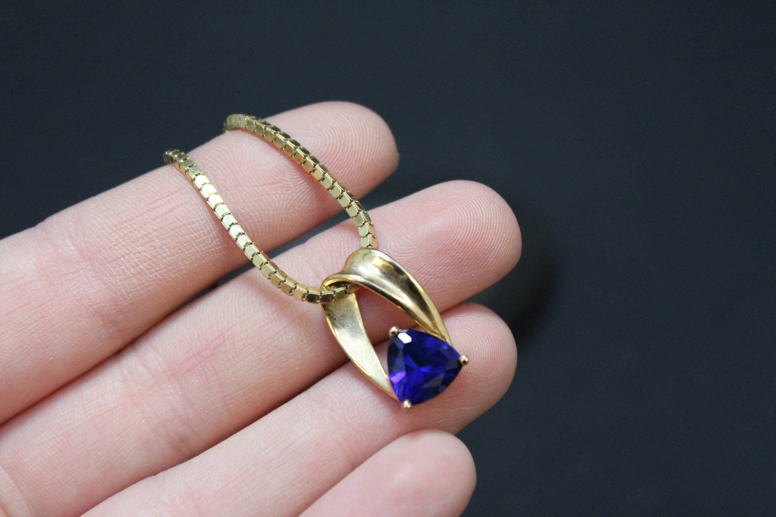 Gold Overlay Blue Gemstone Necklace, Gold Box Chain, Modern Gold
