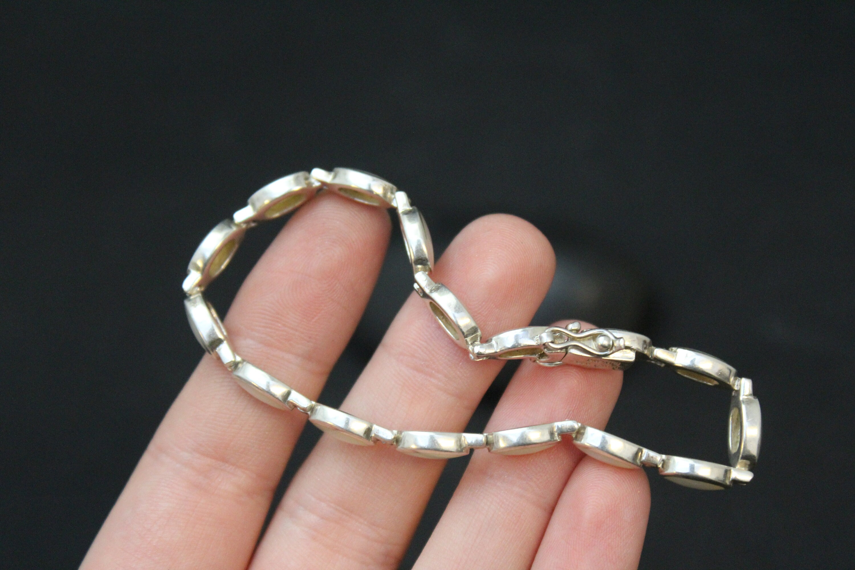 Sterling Silver Mother of Pearl Link Bracelet, Sterling Silver Shell ...
