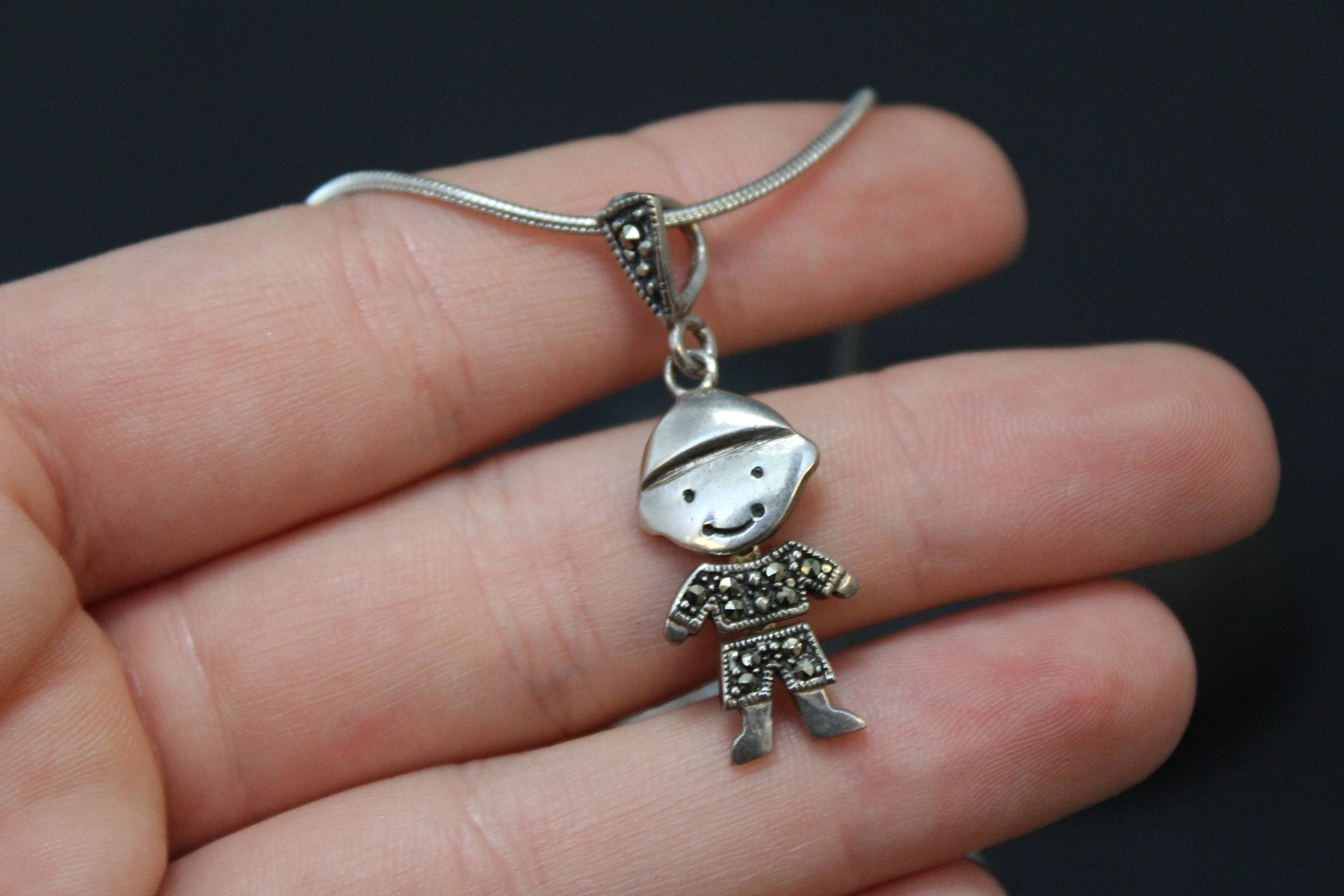 Sterling Marcasite Kid Boy Necklace, Mom Jewelry, Little Boy Necklace