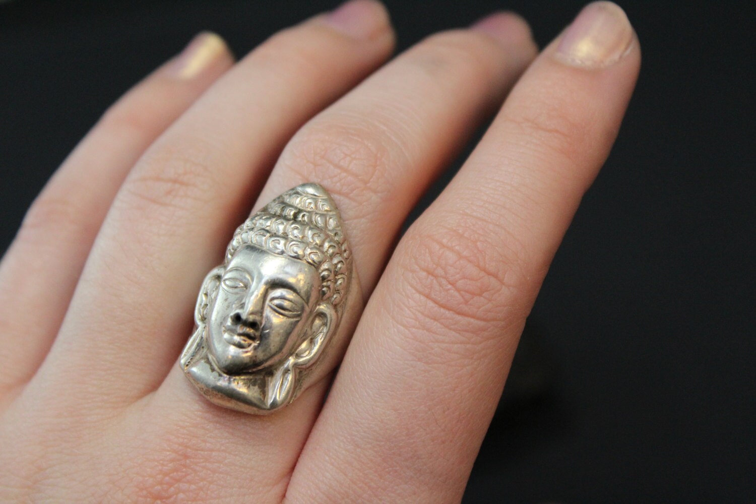 Sterling Silver Buddha Head Religious Zen Ring