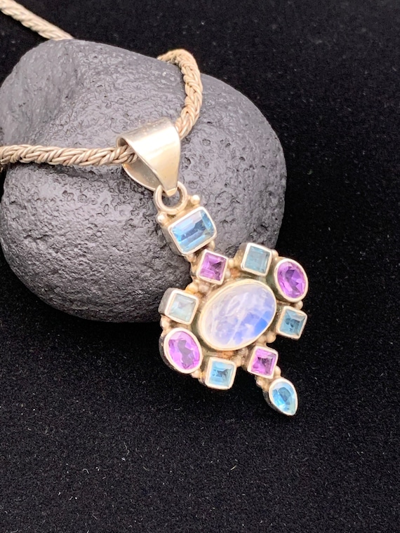 Blue, Purple & Translucent Gemstone Pendant, Sterl