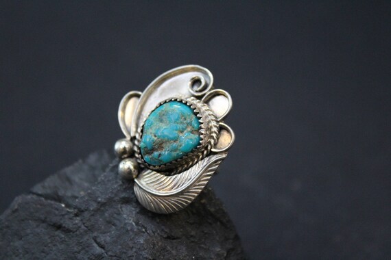 Sterling Silver Statement Ring,  Turquoise Leaf R… - image 3