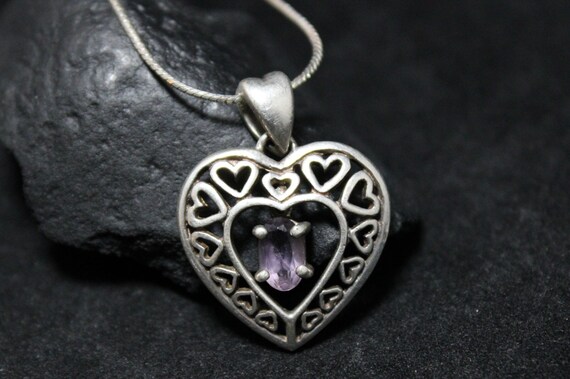 Sterling Silver Amethyst Oval Open Heart Necklace… - image 2