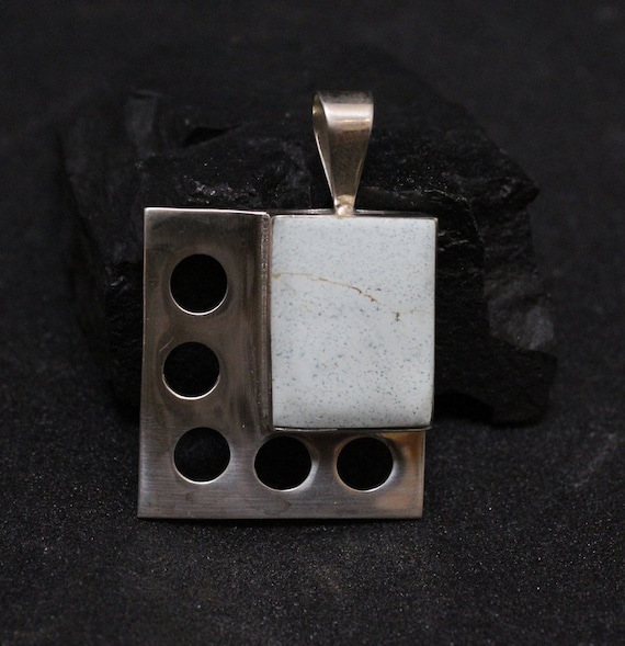 Geometric Sterling Pendant With Circle Cutouts an… - image 1