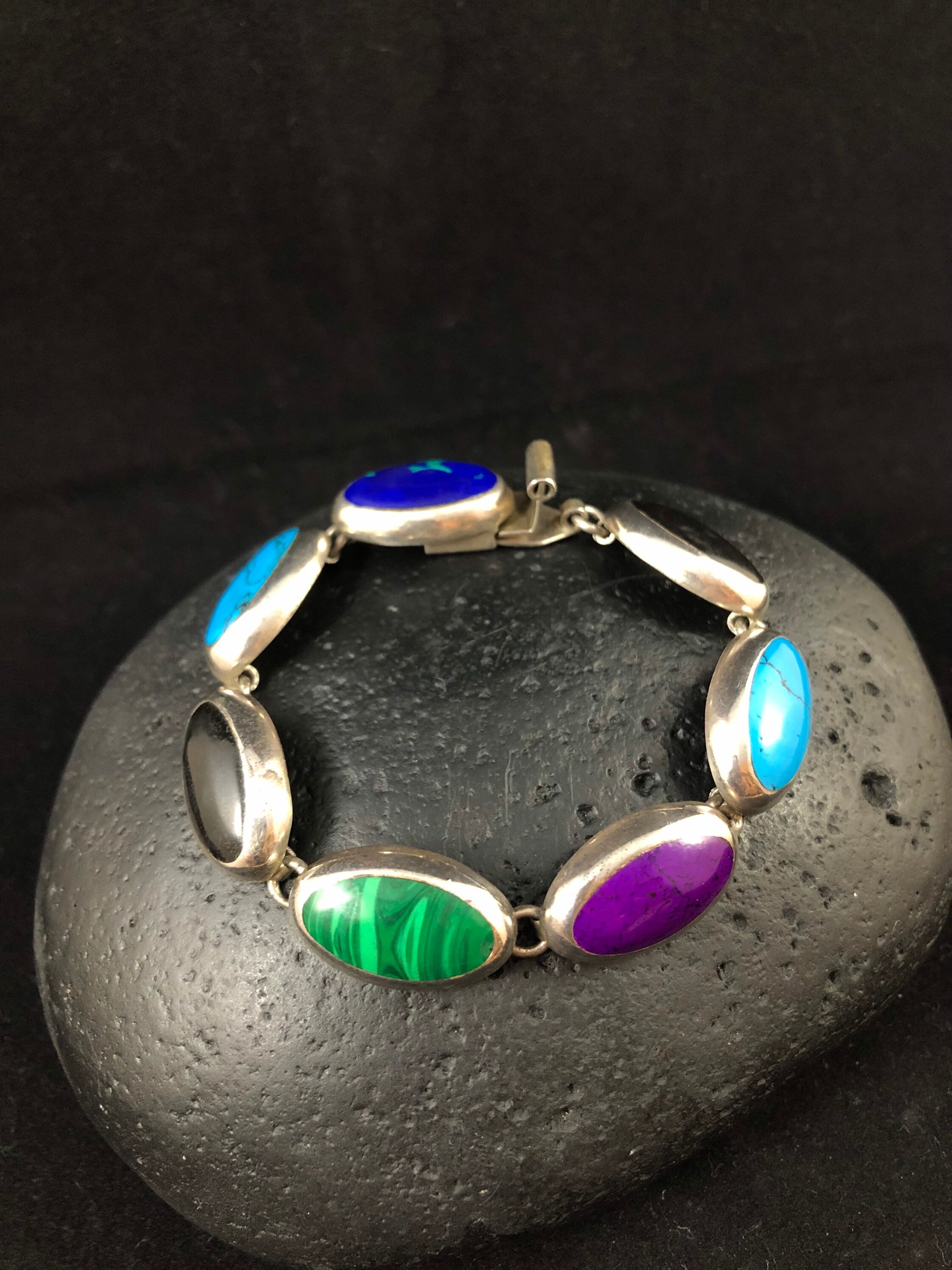 Vintage Sterling Multi Gems Bracelet
