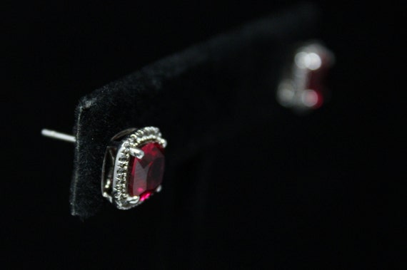 Sterling Silver Lab Created Ruby and CZ Halo Stud… - image 9