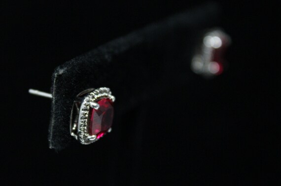 Sterling Silver Lab Created Ruby and CZ Halo Stud… - image 9
