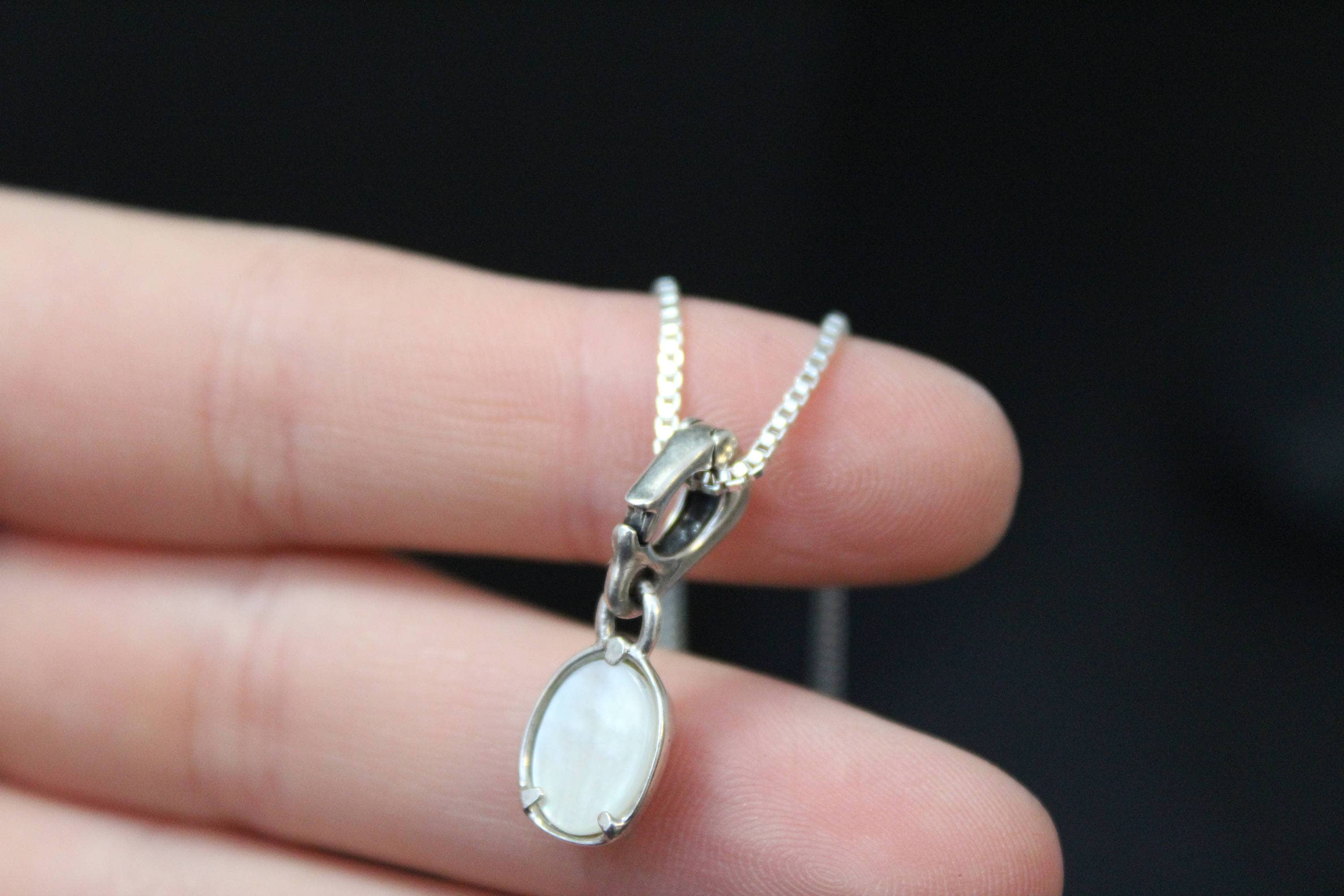 Sterling Silver and Mother of Pearl Enhancer Pendant on Box Chain