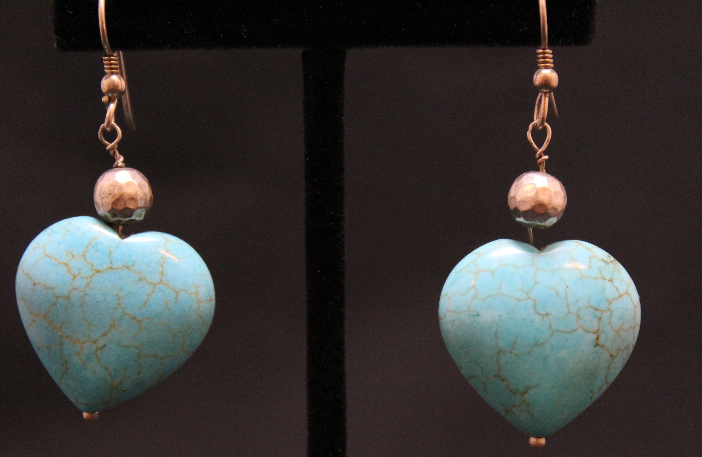 Sterling Silver and Turquoise Heart Dangle Earrings, Vintage Turquoise ...