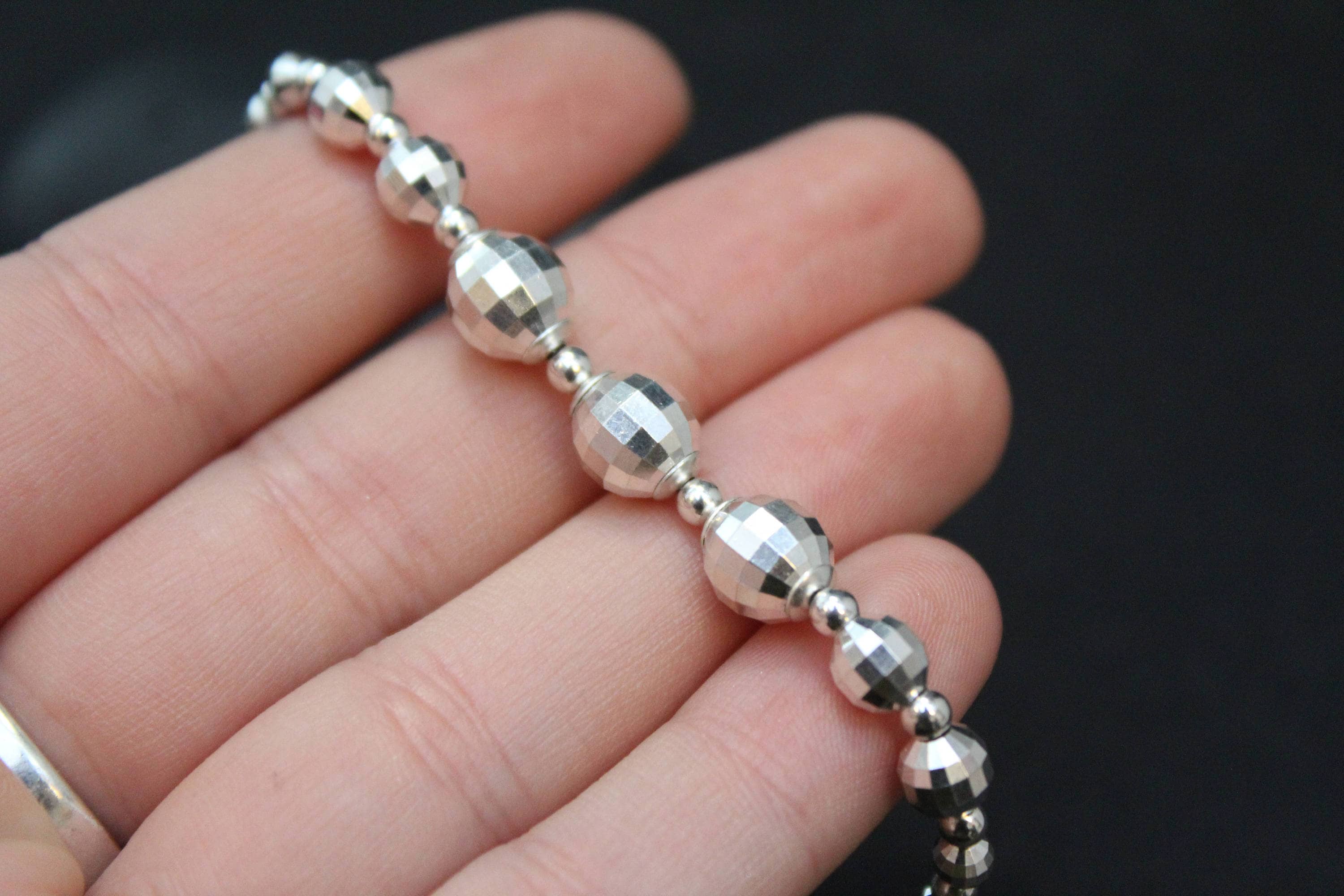 Sterling Silver Disco Ball Beaded Necklace, Sterling Silver Disco